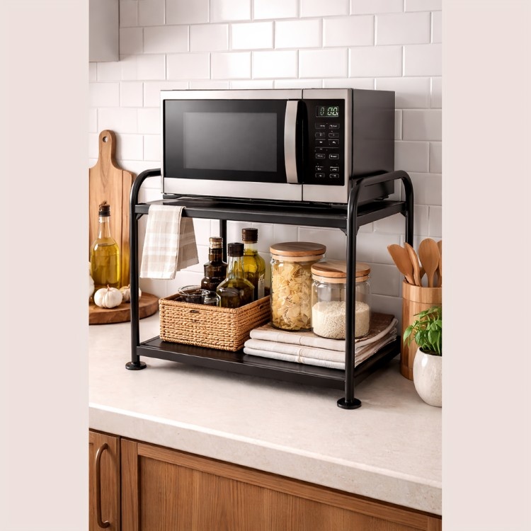 Expandable 2-Tier Microwave Stand _ Adjustable Kitchen Organizer