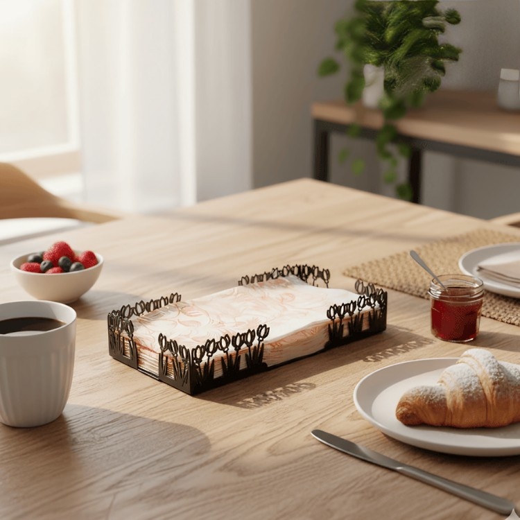 Flower Design Paper Towel Tray _ Elegant Kitchen Decor