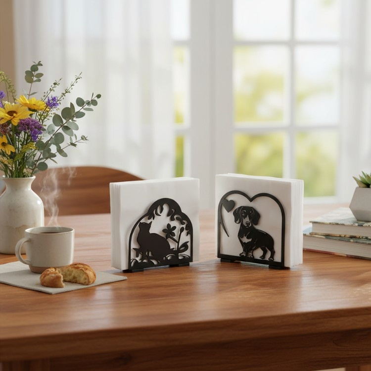 Decorative Metal Napkin Holder | Dog & Cat Design Tissue Stand
