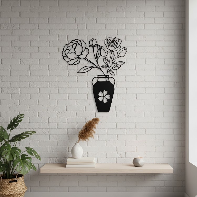 Modern Metal Flower Pot Wall Decor _ Rust-Resistant Black Wall Art
