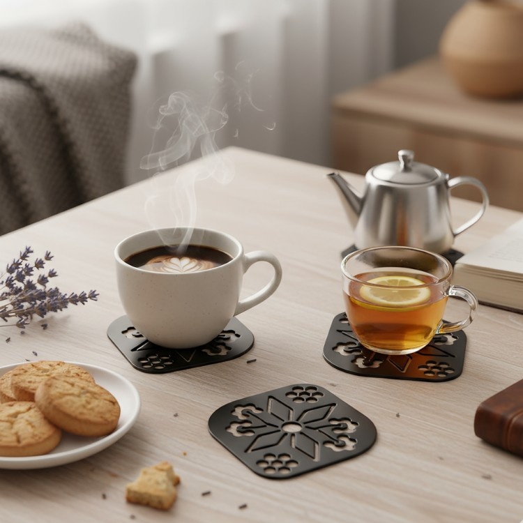 Flower-Shaped Metal Coasters _ Elegant Heat-Resistant Table Decor