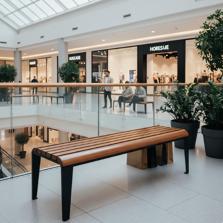 Wooden Finish Slat Steel Bench for Entryway & Living Room _ Durable Home Seating