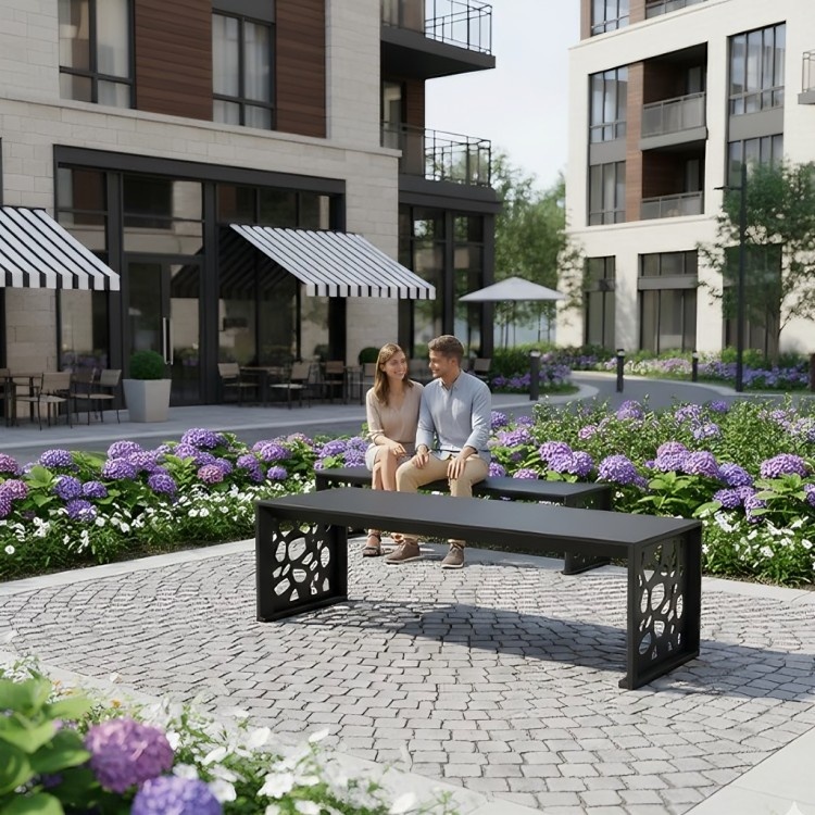 Contemporary Mild Steel Metal Bench _ Heavy-Duty Modern Seating