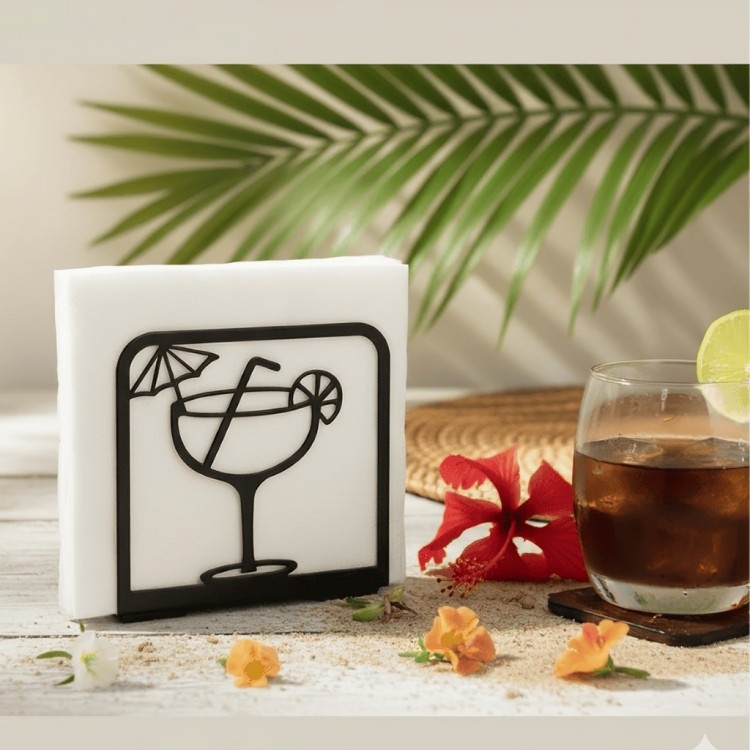 Cocktail Glass Tissue Paper Holder _ Matte Metal Decor Organizer