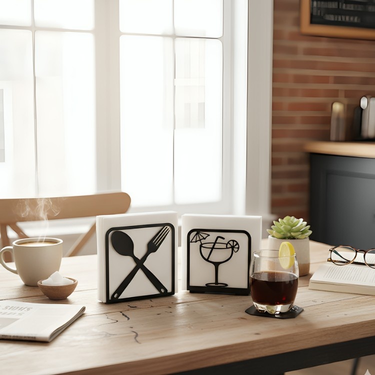 Metal Napkin Holder Set (2-Pack) _ Spoon, Fork & Cocktail Design