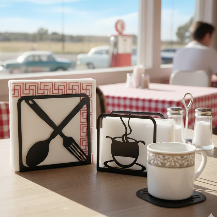 Spoon & Fork Metal Napkin Holder Set _ Stylish Coffee Table Decor