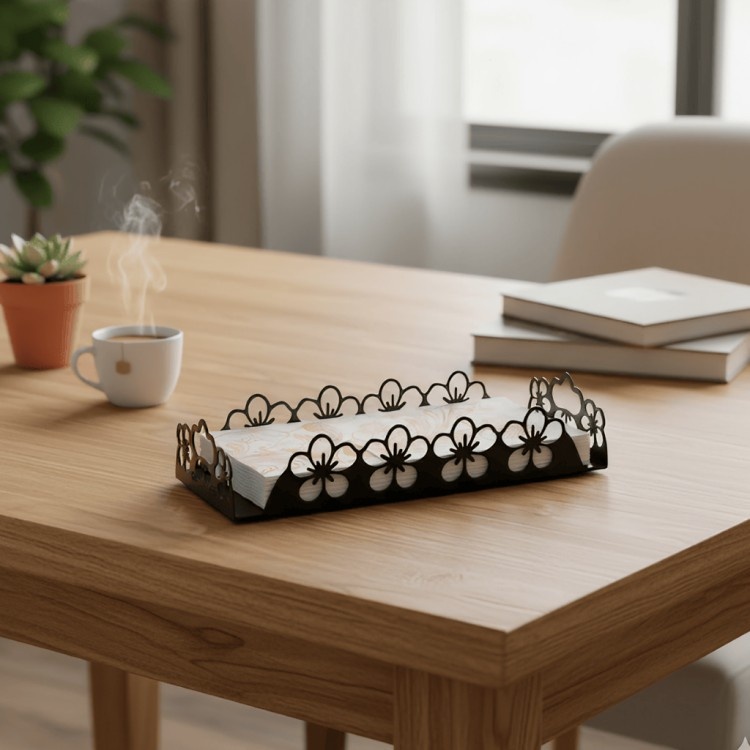 Floral Metal Napkin Holder Tray for Dining Table | Stylish Home Décor Organizer