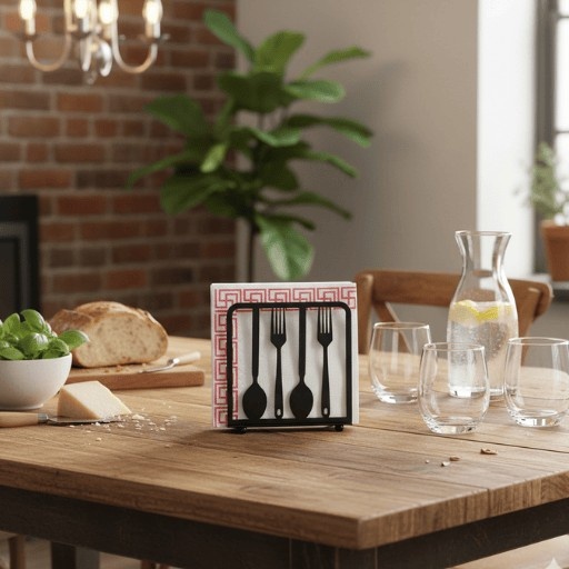 Standing Fork & Spoon Napkin Holder _ Elegant Metal Table Decor