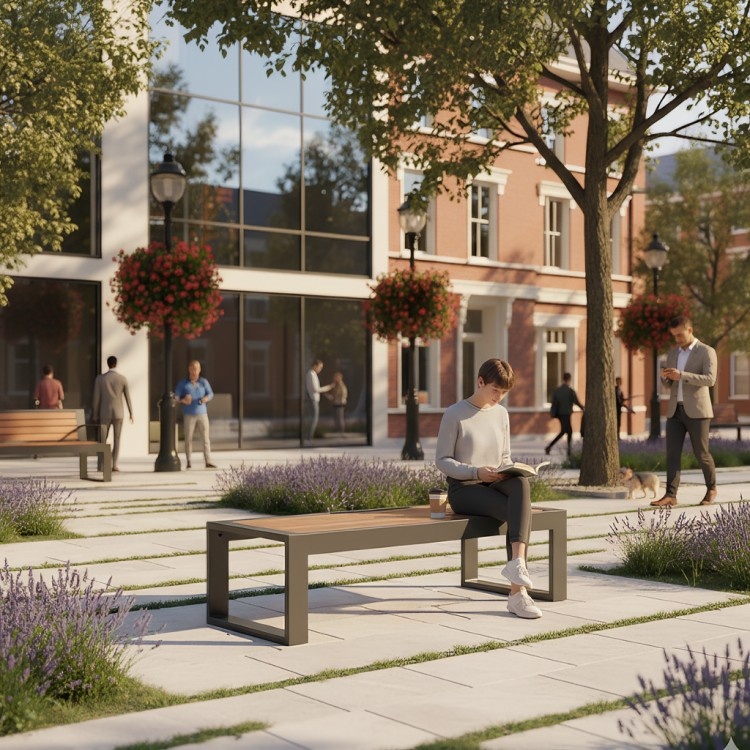 Contemporary Wooden Finish Look Steal Bench _ Heavy-Duty Industrial Seating