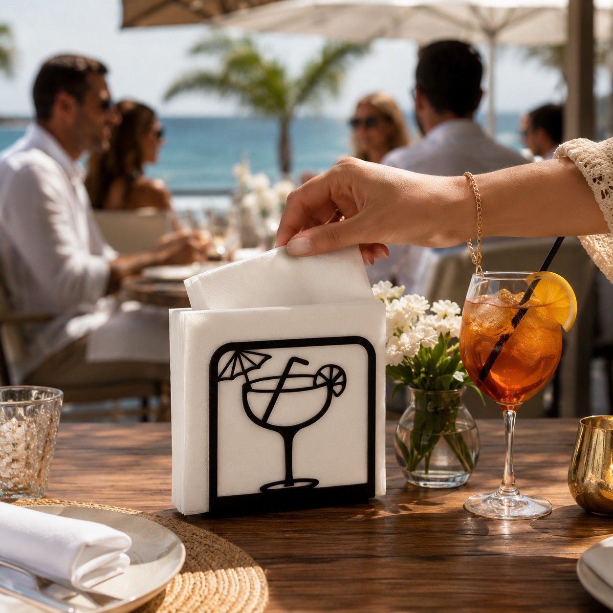 Elegant Cocktail Glass Metal Napkin Holder in Matte Finish for Bars, Lounges and Dining Tables