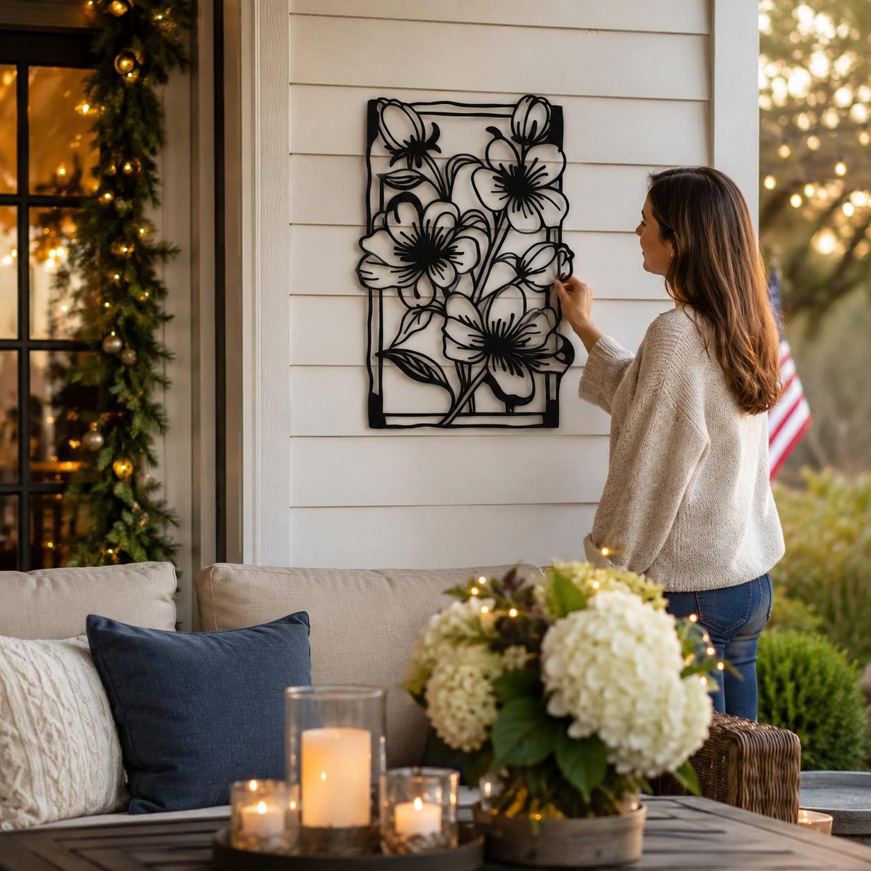 Large Framed Botanical Metal Wall Art in Matte Black for Living Rooms and Feature Walls