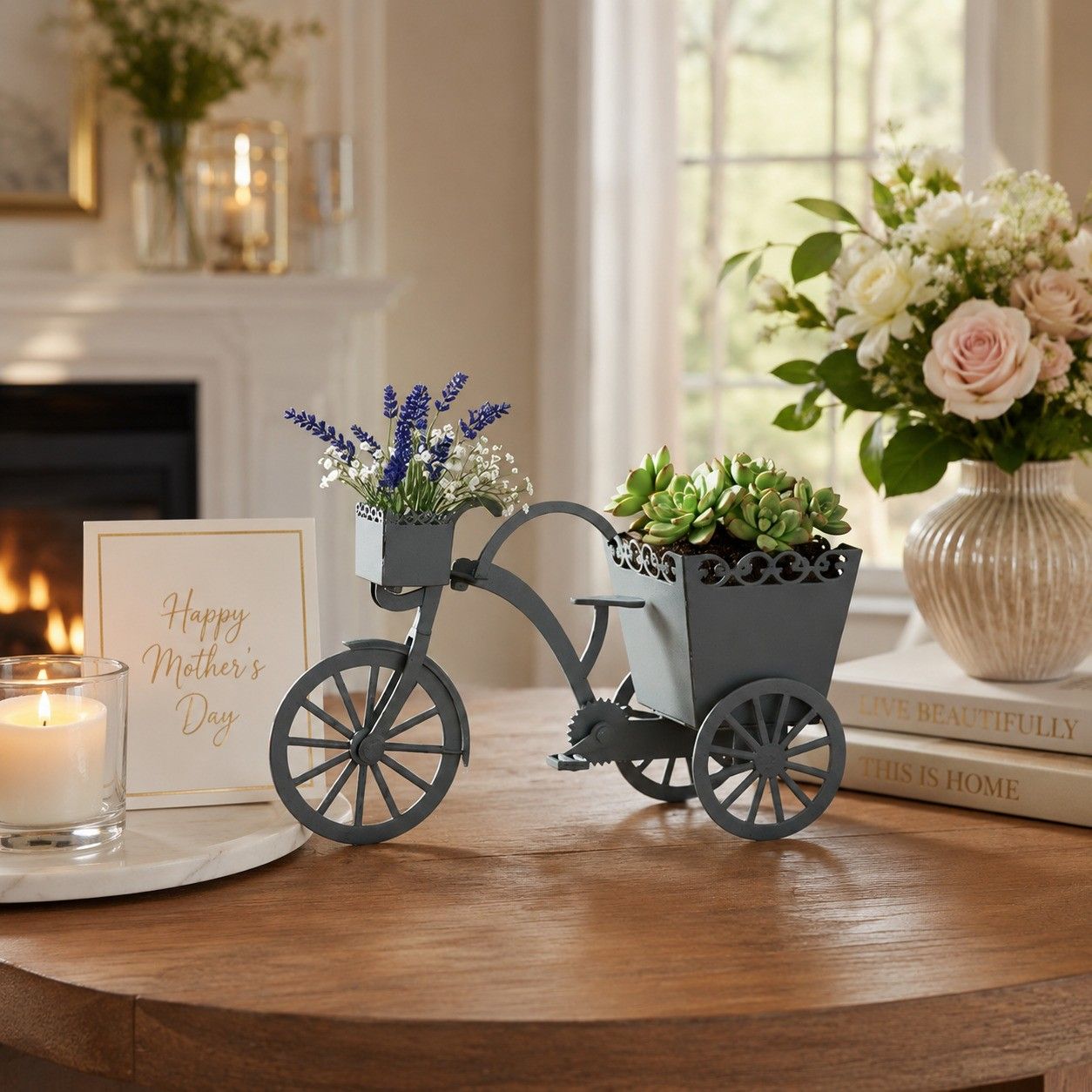 Small & Elegant Metal Cycle Decor For Table & Shelf Accent