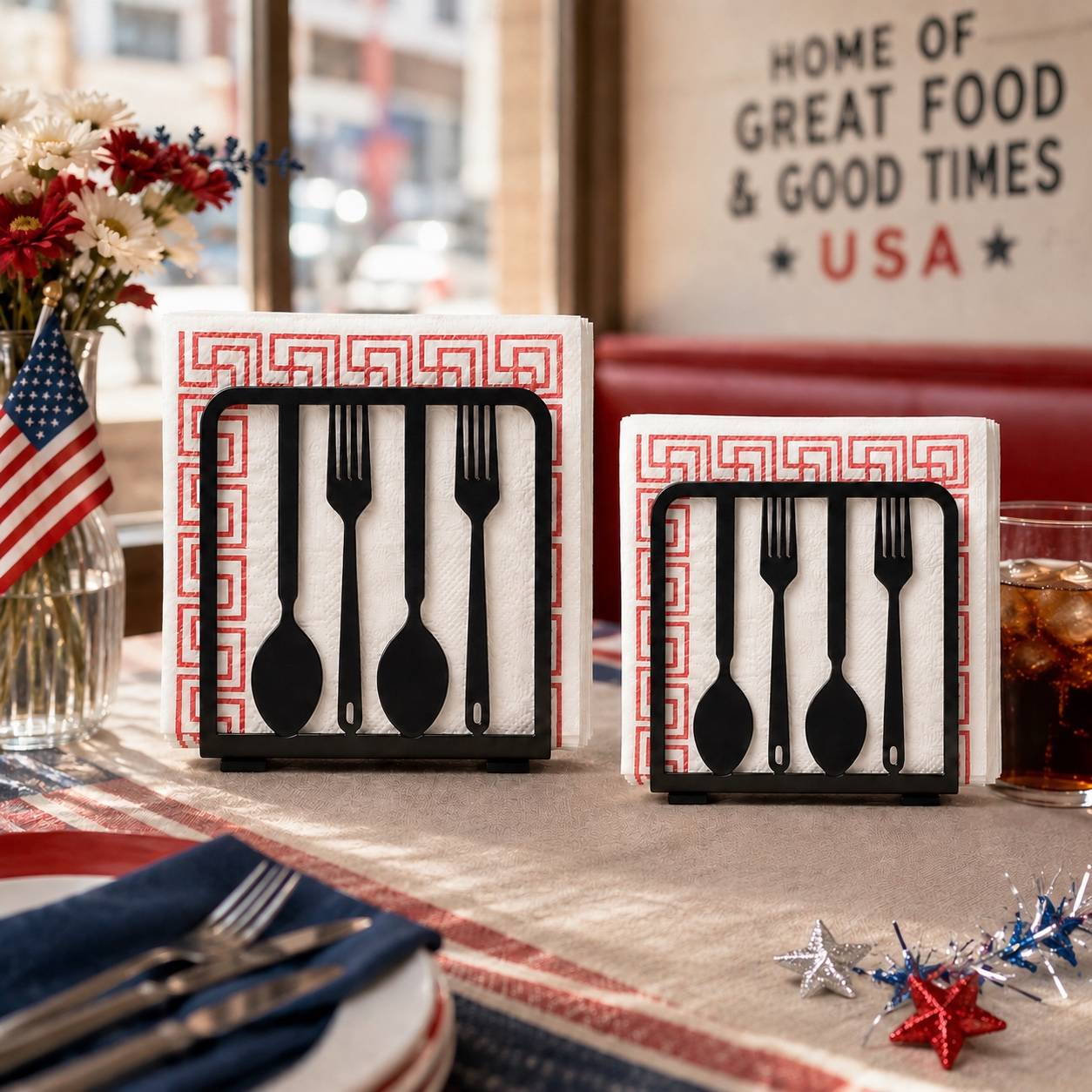 Spoon and Fork Metal Napkin Holder Set of 2 in Large and Small for Restaurants and Dining Tables
