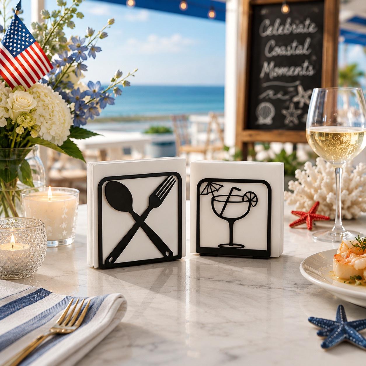 Spoon Fork and Cocktail Glass Shaped Metal Napkin Holder Set of 2 for Bars, Restaurants and Dining Tables