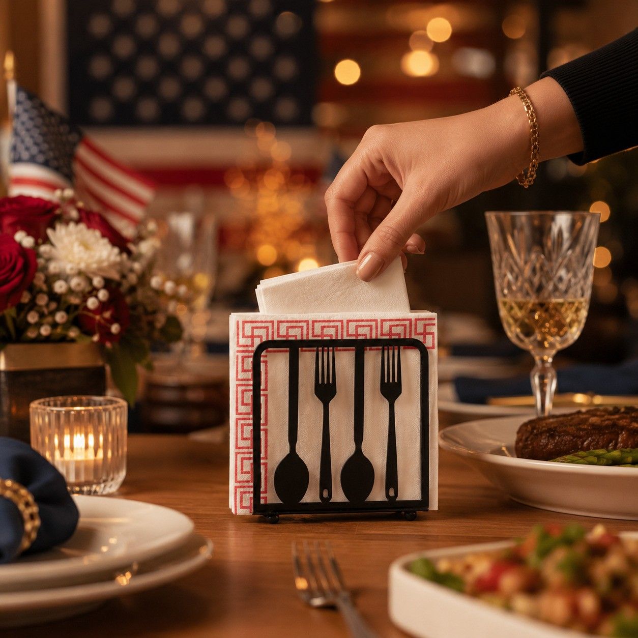 Fork and Spoon Metal Napkin Holder Designed for Restaurant and Dining Tables