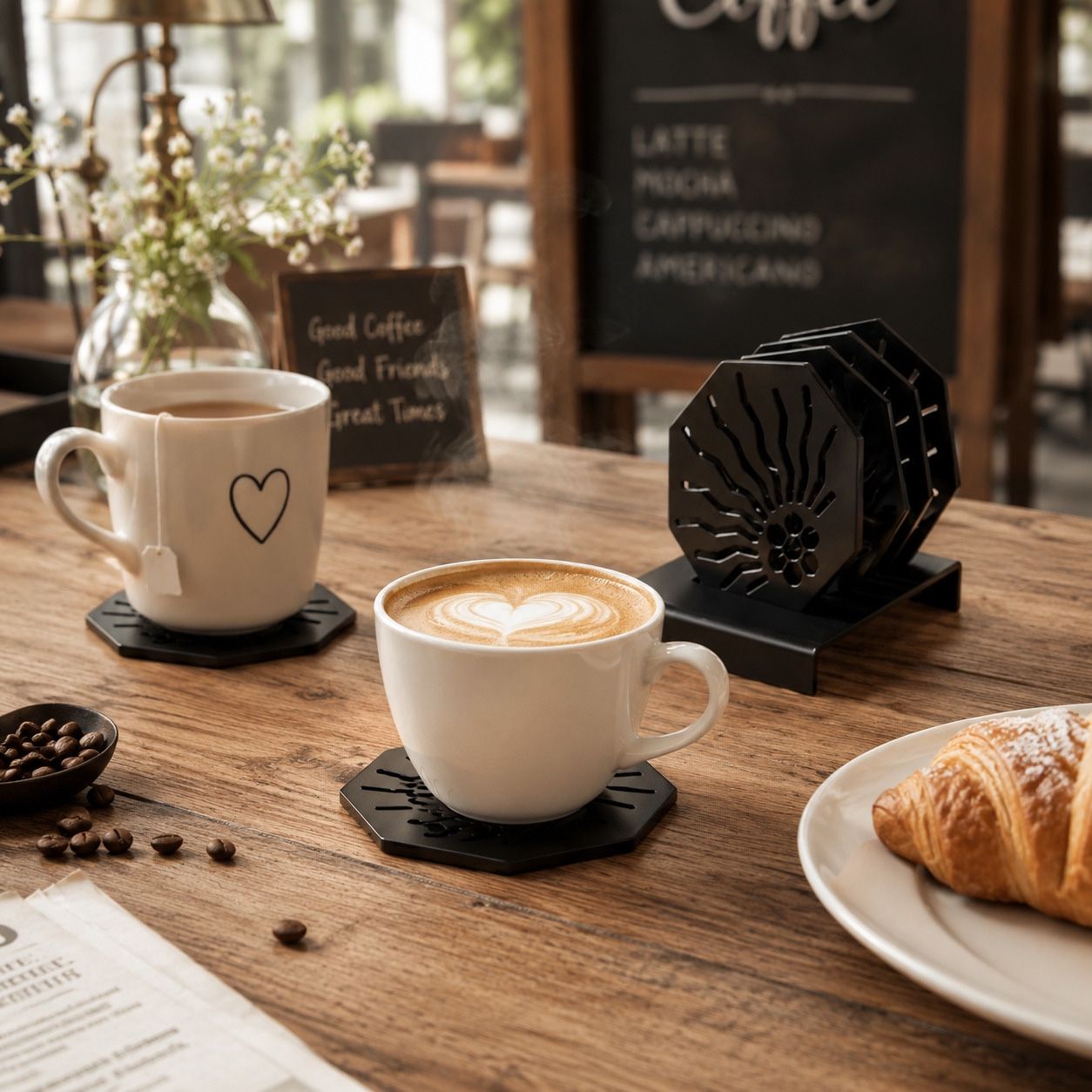 Sun-Shaped Heat-Resistant Metal Coasters with Geometric Stand
