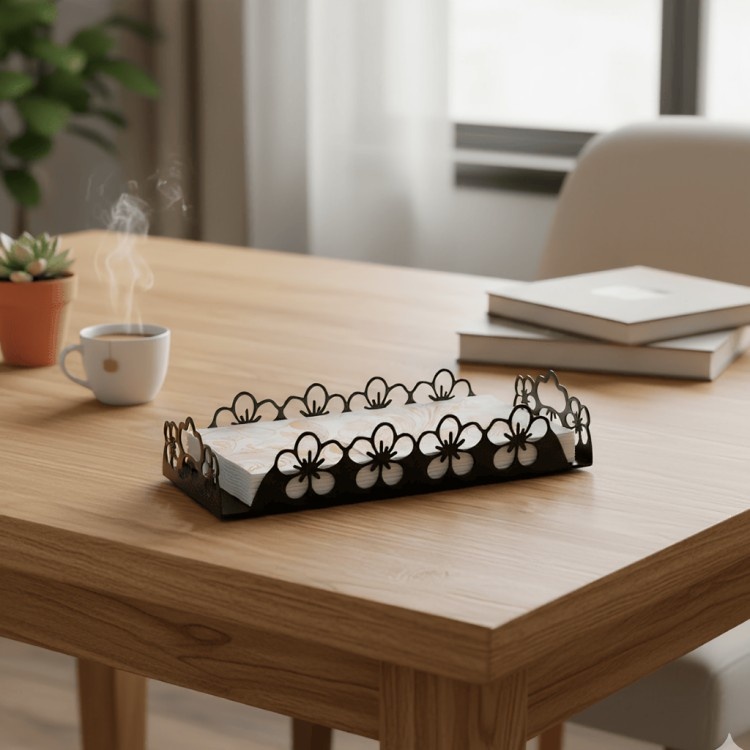Floral Metal Napkin Holder Tray for Dining Table | Stylish Home Décor Organizer