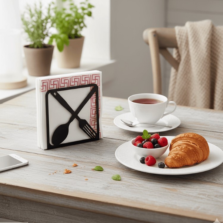 Cross-Cut Spoon & Fork Napkin Holder | Metal Table Décor